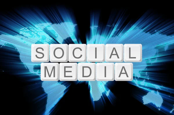 Social media keyboard button with world background — Stock Photo, Image