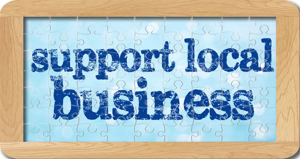 Puzzle di supporto business locale in cornice di legno — Foto Stock