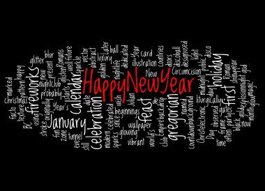 Mutlu yeni yıl ve onun ilgili kelime kelime bulutu