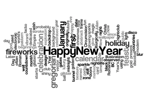 Словооблако счастливого нового года и связанные с ним слова — стоковое фото