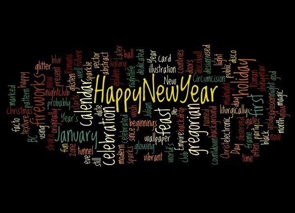 Slovo mrak šťastný nový rok a jeho příbuzná slova — Stock fotografie