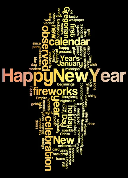 Nube de palabras de feliz año nuevo y sus palabras relacionadas — Foto de Stock