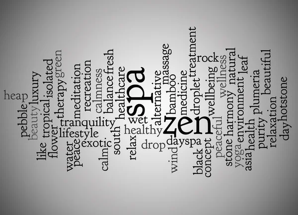 Nuvem de palavras de zen e spa e suas palavras relacionadas — Fotografia de Stock