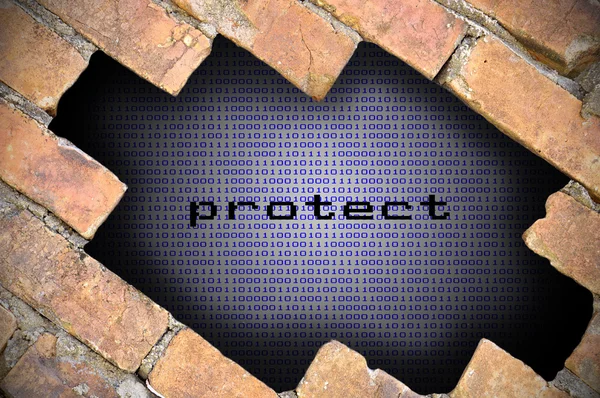 Concept de afaceri pentru securitatea datelor - gaură în perete de cărămidă cu coș — Fotografie, imagine de stoc