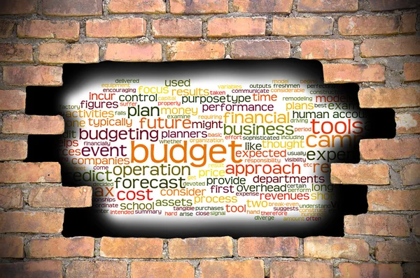 Gat in de muur met begroting word cloud binnen — Stockfoto