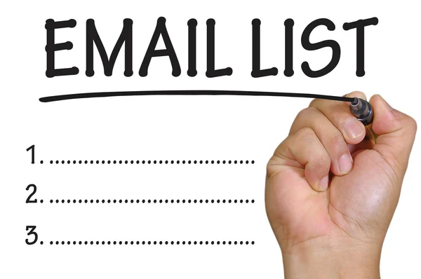 Handschriftliche E-Mail-Liste — Stockfoto