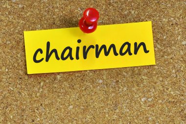 Yönetim Kurulu Başkanı kelime ile mantar arka plan notları kağıt üzerinde