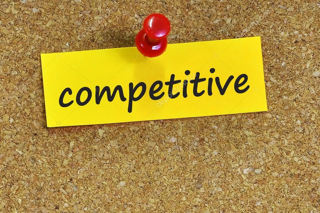 competitive word on notes paper with cork background stock competitive word