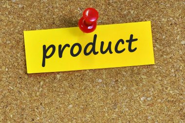 Ürün kelime ile mantar arka plan notları kağıt üzerinde