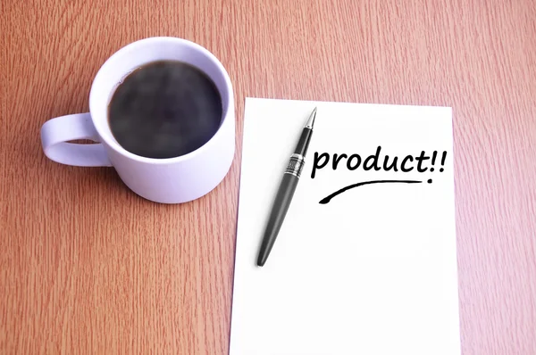 Kaffee, Stift und Notizen schreiben Produkt — Stockfoto