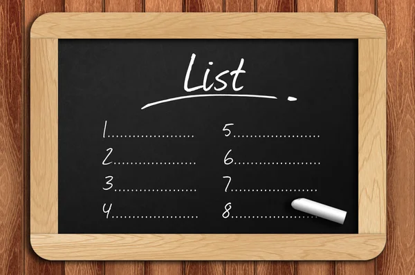 Tabuli na dřevěné tabulce napsaný seznam — Stock fotografie