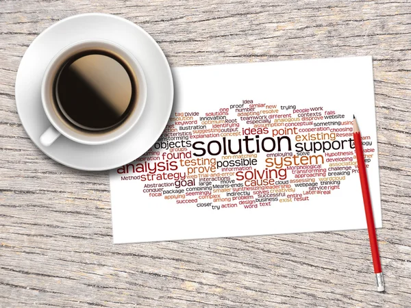 Coffee, Pencil And A Note Contain Word Clouds Of Solution And It — Stockfoto