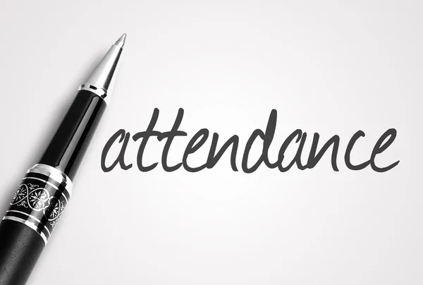 Pen writes attendance on paper — Stock Photo, Image