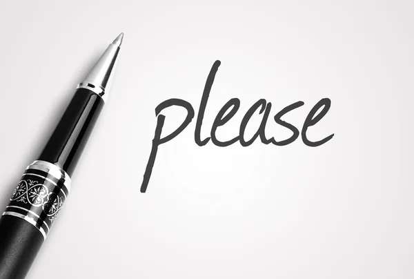 Pen writes please  on paper — Stock Photo, Image