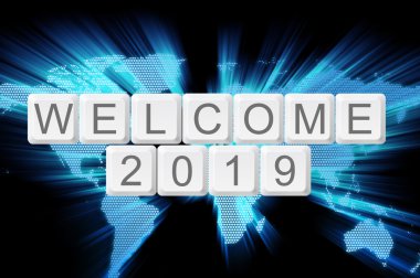 Dünya kızdırma arka plan ve klavye düğme kelime ile hoş geldiniz 2019
