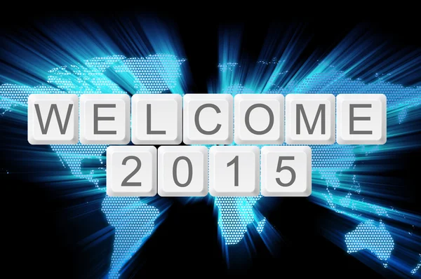 World glow background and keyboard button with word welcome 2015 — Stock Photo, Image