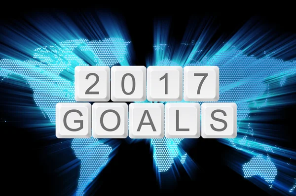 Världen glöd bakgrund och tangentbord knappen med ordet 2017 mål — Stockfoto