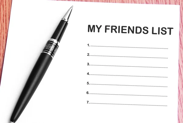 Pen  and notes paper with my friends list — Stock Photo, Image