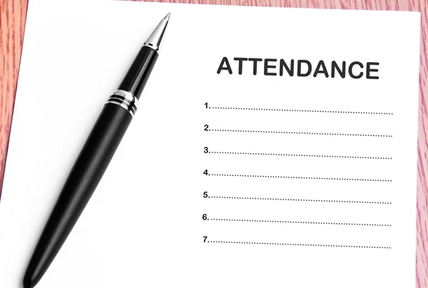 Pen  and notes paper with attendance list — Stock Photo, Image
