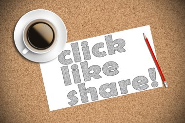 kahve ve kalem gibi kağıt üstünde pay tıklayın kroki