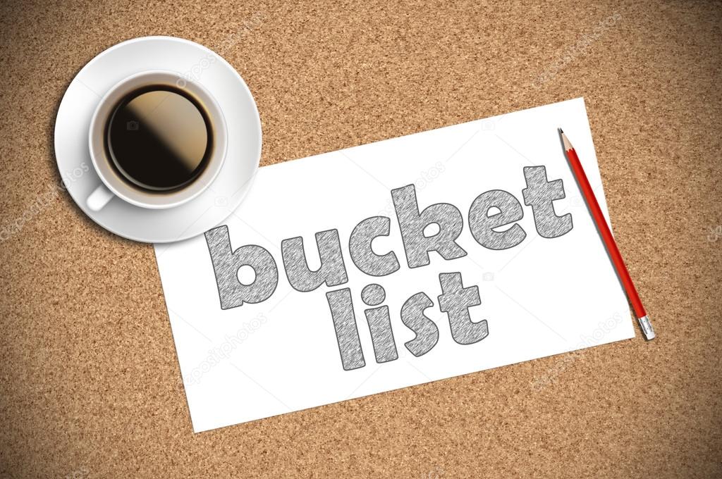 coffee and pencil sketch bucket list on paper
