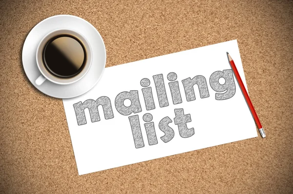 Caffè e matita schizzo mailing list su carta — Foto Stock