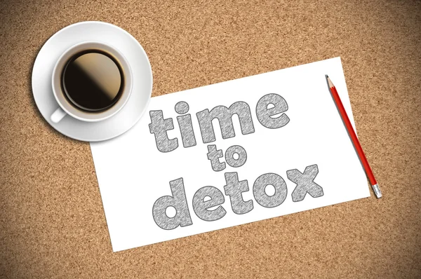 Koffie en potlood schets tijd aan detox op papier — Stockfoto