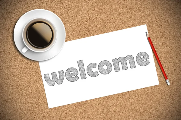 Kaffe och blyerts skiss Välkommen på papper — Stockfoto
