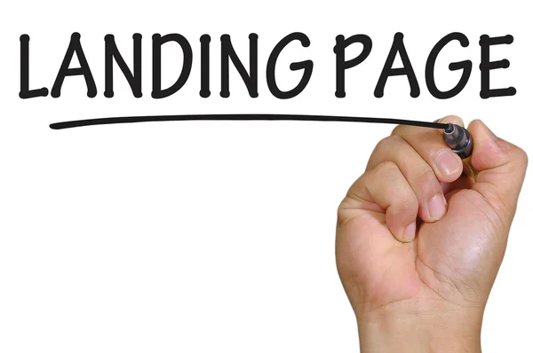Mão escrever landing page — Fotografia de Stock