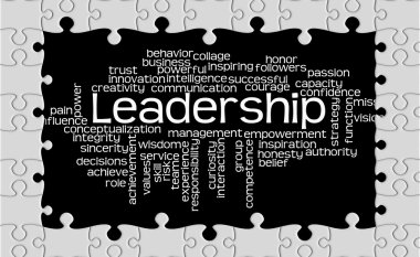 Parçalı bulmaca ortaya wordcloud liderlik ve onun ilgili çalışma