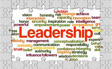 Parçalı bulmaca ortaya wordcloud liderlik ve onun ilgili çalışma