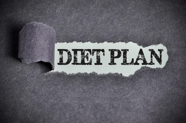Słowo dieta planu pod papier rozdarty czarny cukru — Zdjęcie stockowe