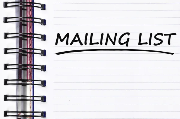 Parole della mailing list sul taccuino di primavera — Foto Stock