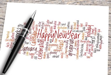 Kalem ve mutlu yeni yıl kelime bulutu kadar yakın