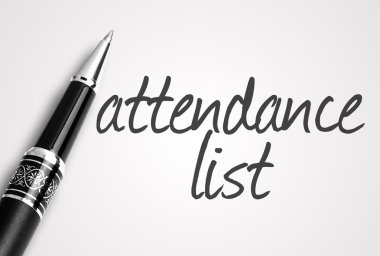 kalem katılım listesi beyaz boş kağıt üzerinde yazıyor.