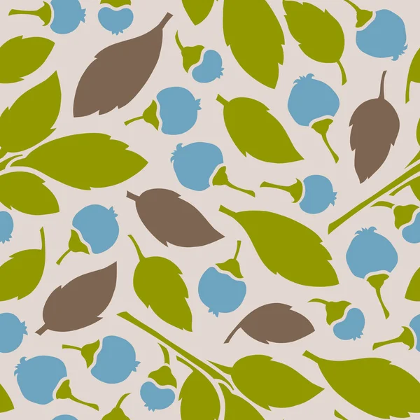 Nahtloses Muster Mit Beeren Und Blättern Von Blaubeeren Florale Gestaltungsflächen — Stockvektor