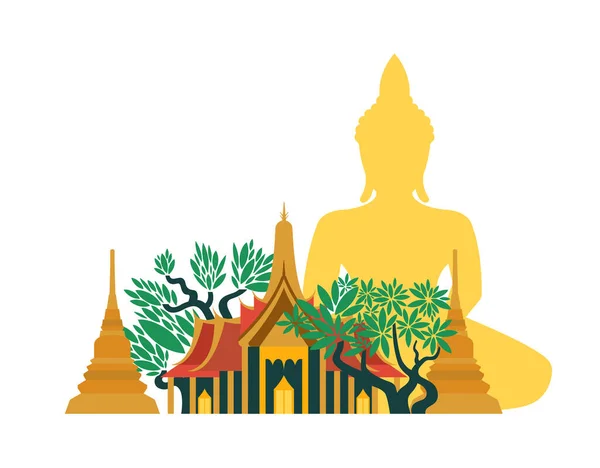 Храм Ват Пхра Кео Буддой Деревьями Бодхи Таиланде Векторная Иллюстрация — стоковый вектор