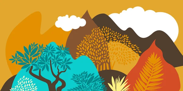 Tájkép Dombokkal Hegyekkel Erdőkkel Széles Levelű Fákkal Környezetvédelem Nemzeti Parkok — Stock Vector