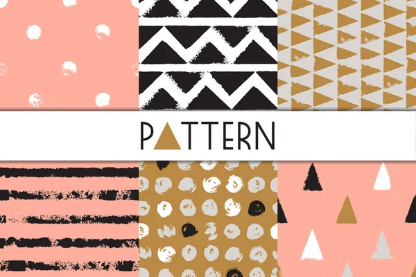 Set Seamless Abstract Ink Patterns Abstract Design Surfaces Dots Stripes — Stock Vector