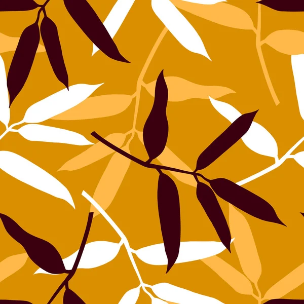 Motif Sans Couture Avec Des Feuilles Mangue Jaune Blanc Brun — Image vectorielle