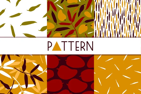 Set Seamless Patterns Fruits Leaves Mango Surface Design Vector Illustration — Stock Vector