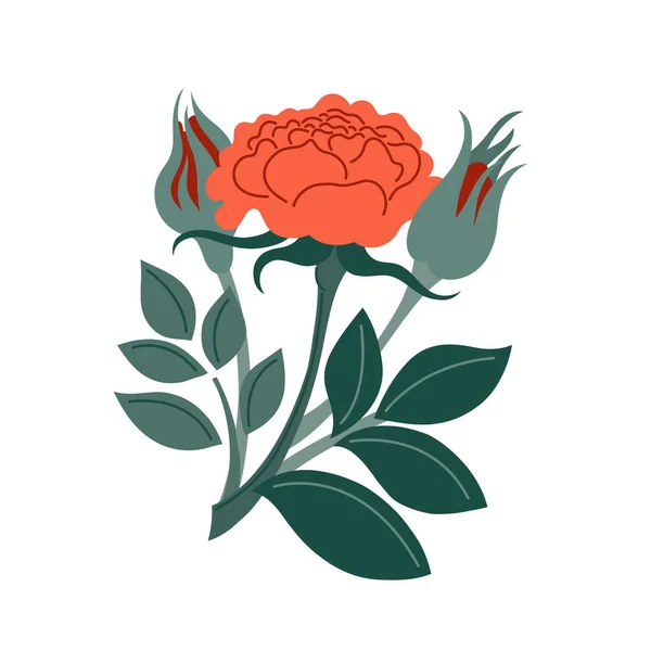Gałąź Kwitnącymi Różami Drukuj Płaskim Stylu Ilustracja Wektora — Wektor stockowy