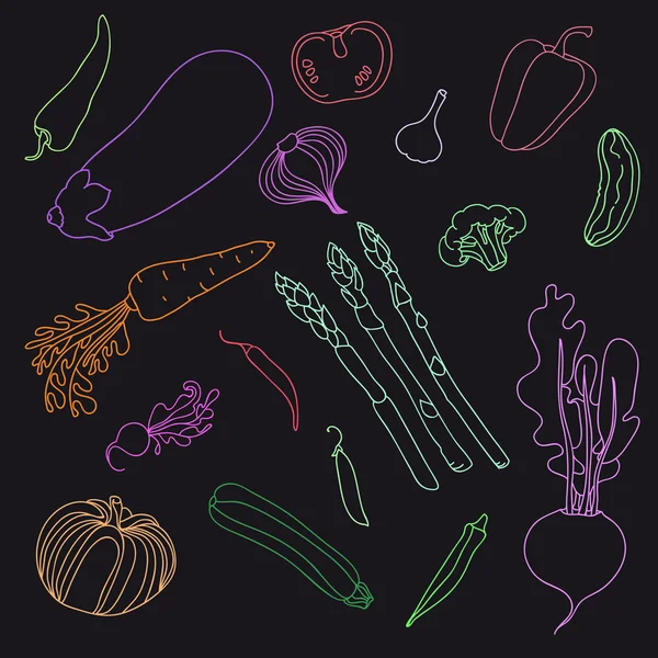 Conjunto de verduras lineales de colores — Archivo Imágenes Vectoriales