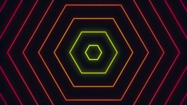 Neon eşmerkezli altıgenlerin radyo dalgası animasyonu