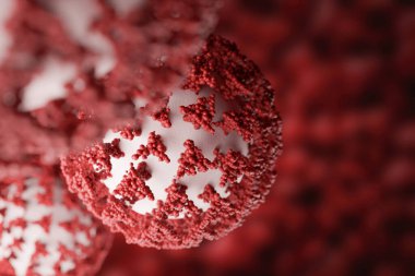 Çoklu Coronavirus hücreleri insan vücuduna içeriden saldırıyor. COVID-19 organizmalarının organik 3D yapılandırması