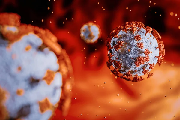 Ilustracja Komórek Koronawirusa Unoszących Się Ludzkim Ciele Renderowanie Organizmów Chorobotwórczych — Zdjęcie stockowe