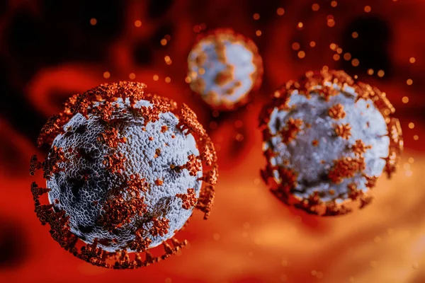 人体内のコロナウイルスの致命的な細胞の顕微鏡スキャン 肺システムの中に浮かぶインフルエンザ ストックフォト