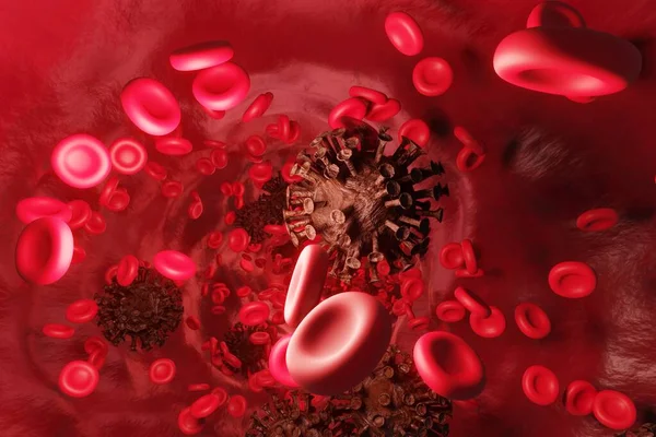 Bloodstream Carrying Covid Virus Vein Red Blood Cells Traveling Next Stock Image