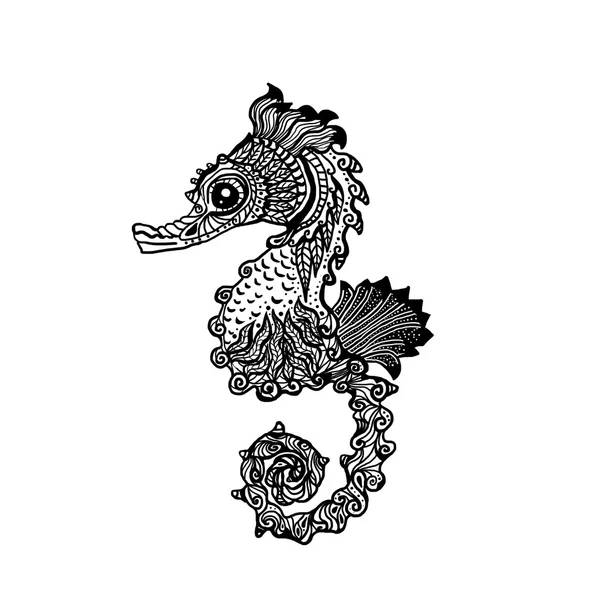 Estilo zentangle caballo de mar dibujado a mano — Archivo Imágenes Vectoriales