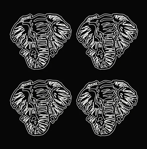 Patrón cabeza de elefante contorno fondo negro — Archivo Imágenes Vectoriales